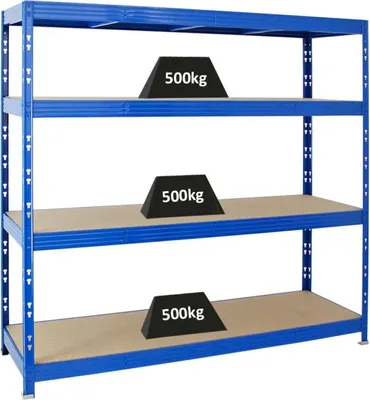 Produktbild von Profi Schwerlastregal RHINO | HxBxT 180x200x60cm | 4 Spanplatten-Ebenen 8mm | Fachlast 500kg | Blau