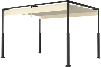 Produktbild von JOIEYOU 3x4m Garten Pergola Stabile Gartenlauben mit Stahlrahmen & Schiebedach, 245cm Hoch Pavillon mit UV-Schutz Einziehbar Welle Überdachung Partyzelt für Balkon Terrasse Strand (Beige)