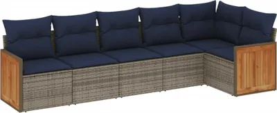 Produktbild von vidaXL 6-teiliges Gartensofa-Set mit Kissen, grau, Polyrattan