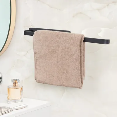 Immagine prodotto di Elegante portasciugamani senza trapano nero opaco 48 cm - portasciugamani da bagno in stile loft