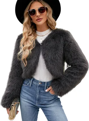 Produktbild von Damen Kurz Kunstpelze Jacke Kunstfell Mantel Kuschelig Fellmantel Dicke Warme Winterjacke Winter Pelzjacke Langarm Wintermantel, Damen , schwarz, XL