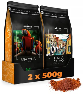 Zdjęcie produktu dla Kawa Mielona 500g x2 BRAZYLIA/ ITALIA COMO SkimaCoffee Świeża 1kg + GRATIS