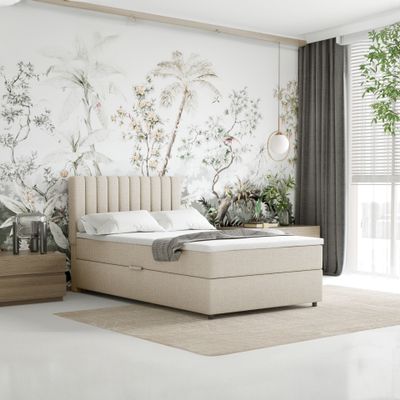 Boxspringbett 120x200 EVEREST, mit Topper, mit Bettkästen,  Einzelbett, Beige, Panda Möbel