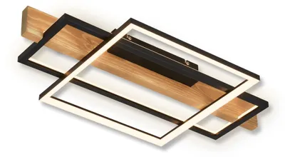 Produktbild von Briloner Cadre LED Deckenlampe, Indirektes Licht, 3 Stufen Schaltung, Holzdekor, Warmweißes Licht, Schwarz-Holz, 55 x 30 x 8 cm