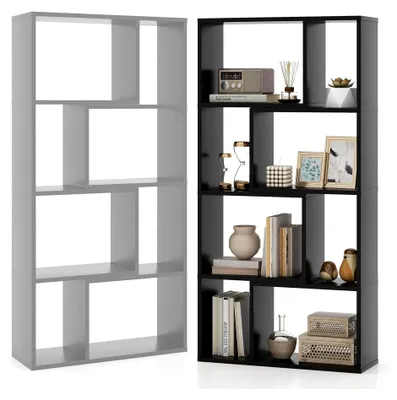 Produktbild von Bücherregal mit 8 Fächern, Standregal mit 4 Ebenen, Holzregal mit offenen Ablagen, geometrisches Regal für Büro und Wohnzimmer, 60x20x120cm (Schwarz)