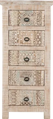Produktbild von Divari Kommode 5 Schubladen Mangoholz in Antik Weiß