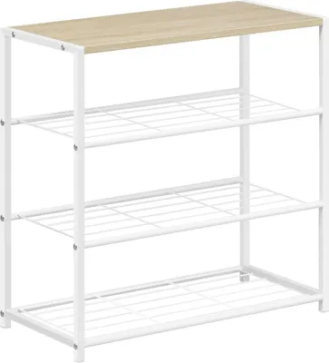 Produktbild von WOLTU Schuhregal mit 3 Ablagen, Schuhständer für ca. 9 Paar Schuhe, 63x63x30 cm, Helle Eiche + Weiß