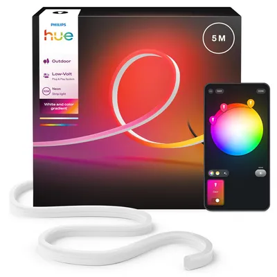 Imagen del producto de Philips, tira de luces LED exterior Neon de 5 metros, tira de luces inteligente, Bluetooth/Zigbee, color blanco, silicona, varios, 1100 lúmenes