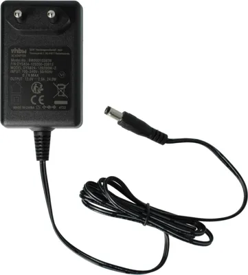 A black power adapter with a cord and plug, shown against a white background.