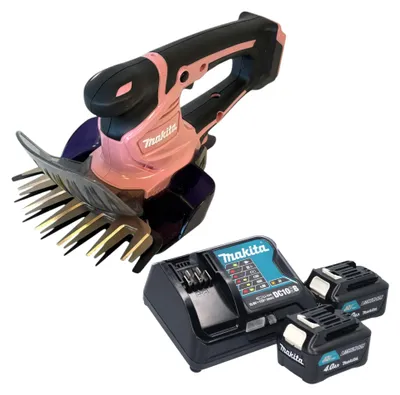 Obrázek produktu pro Akumulátorové nůžky na trávu Makita UM 600 DSM2P 12 V max 160 mm růžové + 2x akumulátor 4,0 Ah + nabíječka