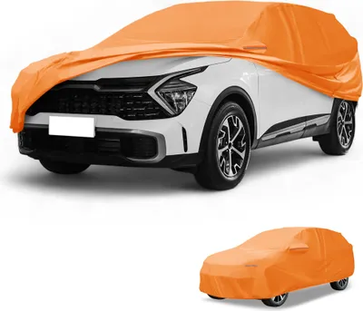 Image de Housse Voiture šŠtanche Toutes Saisons Pour Automobile ExtšŠrieure Anti-Uv Soleil Pluie Protection Complššte ExtšŠrieure Pour Kia Sportage 210D-Pu Orange Avec Bandes RšŠflšŠchissantes
