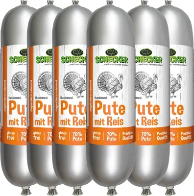 Produktbild von 6x400g Schecker DOGREFORM Fleischwurst mit Pute und Reis - sensitive Hundewurst - Hundesnack
