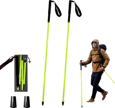 Immagine prodotto di Set di bastoncini da trekking leggeri, pieghevoli, in 2 pezzi, 120 cm, giallo