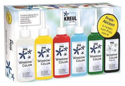 Zdjęcie produktu dla KREUL 42847, Niebieski, Zielony, Czerwony, Biały, Żółty, Farba na bazie wody, Płynny, 80 ml, 5 szt.