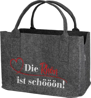 Produktbild von Gilde Tasche, Die Rhön ist schööön!, Herzmotiv, Spruch, Filz, grau, VE 4 Höhe: 26.00 cm Breite: 40.00 cm Tiefe: 26.00cm 51182