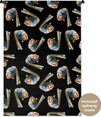 Produktbild von MuchoWow® Wandteppich Wandbehang Muster - Mädchen mit Perlenohrring - Vermeer 90x135 cm Tapisserie Dekoration Wandtuch - Baumwolle - Wandskulptur