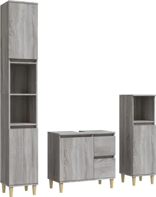 Produktbild von VidaXL 3185541, Grau, Eiche, Holz, 650 mm, 330 mm, 600 mm, 3 Stück(e)