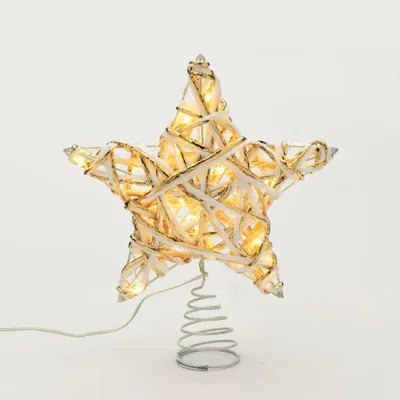 Imagen del producto de Iluminación navideña ACA, color blanco y estrella dorada para el árbol, 20 mini LEDs, luz blanca cálida, funciona con pilas (3 pilas AA), IP20, 23x5x20 cm, X11201124