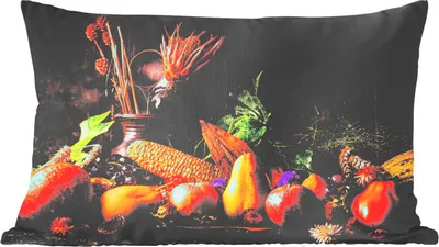 Produktbild von MuchoWow® Zierkissen Sofakissen Wohnzimmer Dekokissen 50x30 cm Gemüse - Obst - Rustikal - Tisch - Wohnzimmerdekoration - Polster mit Photo