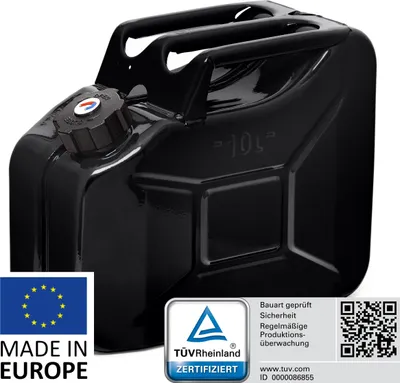 Produktbild von BW® Kraftstoffkanister Metall Benzinkanister 10 Liter mit Schraubverschluss - Schwarz RAL 9005 - UN-Zulassung - Hergestellt in Europa