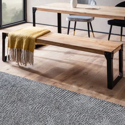 Image de FineBuy Banc de salle à manger 160 cm en acacia massif et métal, style industriel, banc de table à manger en bois massif sans dossier, banc de cuisine, banc de salle à manger moderne, banc de salle à manger