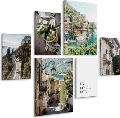 Obrázek produktu pro MURALO SADA OBRAZŮ DO OBÝVACÍHO POKOJE V LOŽNICI ITALSKÁ ULIČNÍ KRAJINA 3D ARCHITEKTURA DOLCE VITA 90x80 - 2 obrazy 30x40 + 4 obrazy 20x30