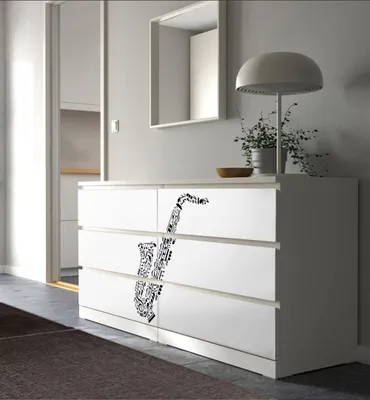 Produktbild von Kommodenaufkleber Malm Abstraktes Saxofon mit Noten, malm_groesse:6 Schubladen breit