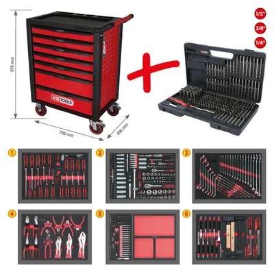 Produktbild von KS Tools RACINGline SCHWARZ/ROT Werkstattwagen mit 7 Schubladen
