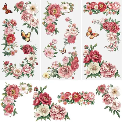 Image de Autocollants transfert ruban, motifs floraux, 3 feuilles, adhésifs, pour la décoration créative
