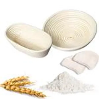Produktbild von LAYBA Gärkorb rund & oval 1 Stück aus Rattan, Banneton Brotkorb für Sauerteig, Hefeteig, Brot backen, Teiggare und Backzubehör