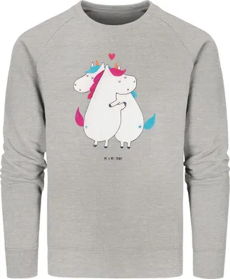 Produktbild von Mr. & Mrs. Panda Baumwoll Pullover Einhorn Mitteilung Größe XS - Heather Grey - Geschenk, Sweater, Bio, Unicorn, Liebe, Sweatshirt, Valentinstag, Spruch, Einhörner, Pulli