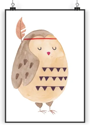 Produktbild von Mr. & Mrs. Panda Bild Eule Federschmuck DIN A3 - Weiß - Geschenk, Entspannt, drucke, Owl, Plakat, Dekoration, Wandbild, wanddeko, kunstposter, Abenteuer