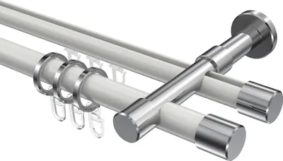 Produktbild von Interdeco Rundrohr-Innenlaufstange / Gardinenstange (Kombination) Weiß / Chrom, Typ Prestige Santo (Kappe), 20 mm Ø 2-läufig, 180 cm