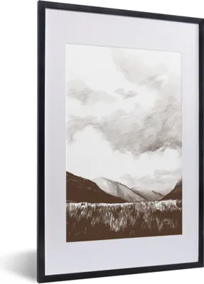 Produktbild von MuchoWow® MuchoWow® Gerahmtes Poster Gras - Berg - Himmel 40x60 cm - Poster mit zchwarzem Bilderrahmen - Poster in Rahmen