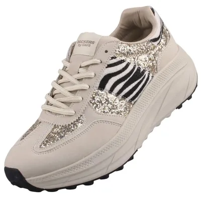 Das Bild zeigt einen beigen Freizeitschuh der aus Wildleder und glattem Material gefertigt ist. Der Schuh wird von der rechten Seite abgebildet und besitzt eine weiße Sohle mit einem sportlichen Design.