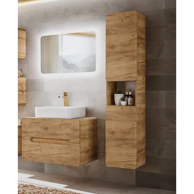 Produktbild von Badmöbel Waschplatz Set LUTON-56-CRAFT in Wotan Eiche Nb., B/H/T ca. 130/200/46 cm