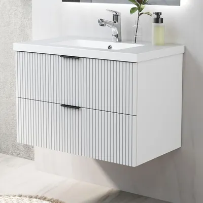 Produktbild von Waschtisch mit Unterschrank 80cm RIVA Badmöbel Set Weiß Waschbecken mit Unterschrank MDF Softclose