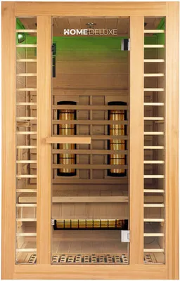 Produktbild von HOME DELUXE – Infrarotkabine REDSUN M DELUXE PLUS – 120 x 105 x 190 cm - für 2 Personen, 4 DUO Strahler, Holz: Hemlocktanne I Infrarotsauna, Sauna, Wärmekabine, Infrarot