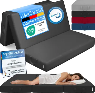 Produktbild von ELONEO Klappmatratze, Gästematratze, 3-teilige Faltmatratze, Schaumstoff extra dick(15cm),  Bandscheibenwürfel, klappbar, faltbare Matratze, (Schwarz)