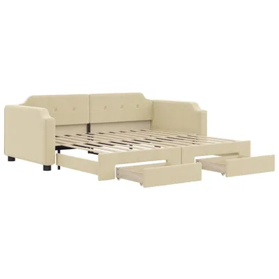 Zdjęcie produktu dla vidaXL Łóżko dzienne rozkładane z szufladami kremowe 100x200 cm tkanina