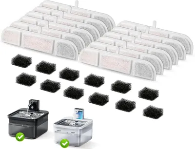 Produktbild von Ersatzfilter für Katzenbrunnen – 12 Filter und 12 Schwämme – geeignet für den DownyPaws-Brunnen mit 2,5 Litern Fassungsvermögen
