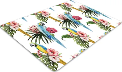 Produktbild von Stuhlunterlage Bürostuhlunterlage 120 cm x 90 cm Bodenmatte Bürostuhlunterlage - Papageien und Blumen