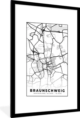 Produktbild von MuchoWow® Gerahmtes Poster Braunschweig - Karte - Stadtplan 60x90 cm - Poster mit Schwarzem Bilderrahmen Wandposter Rahmen Foto Bilder - Dekoration - Wandposter Wohnzimmer - Hochwertig