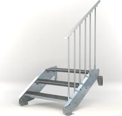 Produktbild von Stahltreppe 3 Stufen bis Höhe 64 cm, Laufbreite : 90 cm Geländer rechts ST 3 (31 / 9 mm schmal)