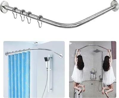 Zdjęcie produktu dla Uniqoos® Szalka prysznicowa (70–100×70–100 cm), rozciągana, ze stali nierdzewnej 304, narożna listwa do kabiny prysznicowej z 12 pierścieniami do zasłony, montaż bez wiercenia lub za pomocą śrub