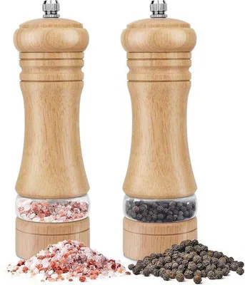 Produktbild von Famanu Salz- und Pfeffermühlen Set - Handbetriebene Mühlen aus Holz mit Acrylfenster