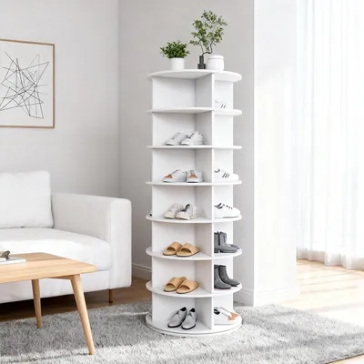 Produktbild von Schuhschrank 360° Drehbarer 7 Schichten Freistehendes Schuhregal für 28 Paar Schuhe 60 × 60 × 161cm Weiß