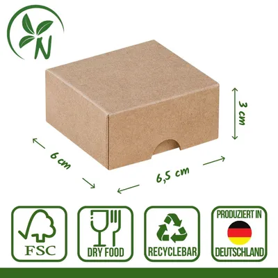 Imagen del producto de Caja plegable de 6 x 6,5 x 3 cm, marrón, con tapa, cartón kraft color jade - juego de 10 unidades