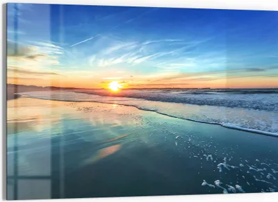 Produktbild von DEQORI Glasbild Echtglas 90x60 cm 'Goldenes Küstenmeer' Wandbild Bild modern Deko