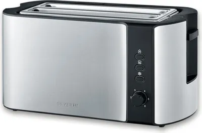 Produktbild von SEVERIN Automatik-Langschlitztoaster AT 2590  aus Edelstahl, gebürstetschwarzsilber Toaster Toaster 2 Scheiben Toaster Edelstahl Toaster Mit Brötchenaufsatz